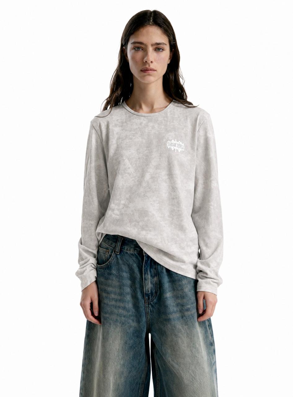 Grey Long Sleeve Acid Washed