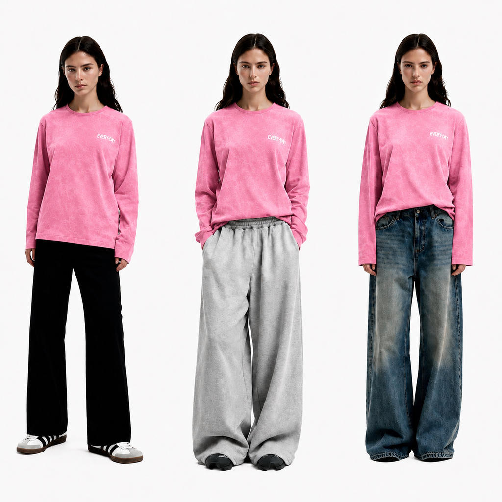 Pink Long Sleeve Acid Washed