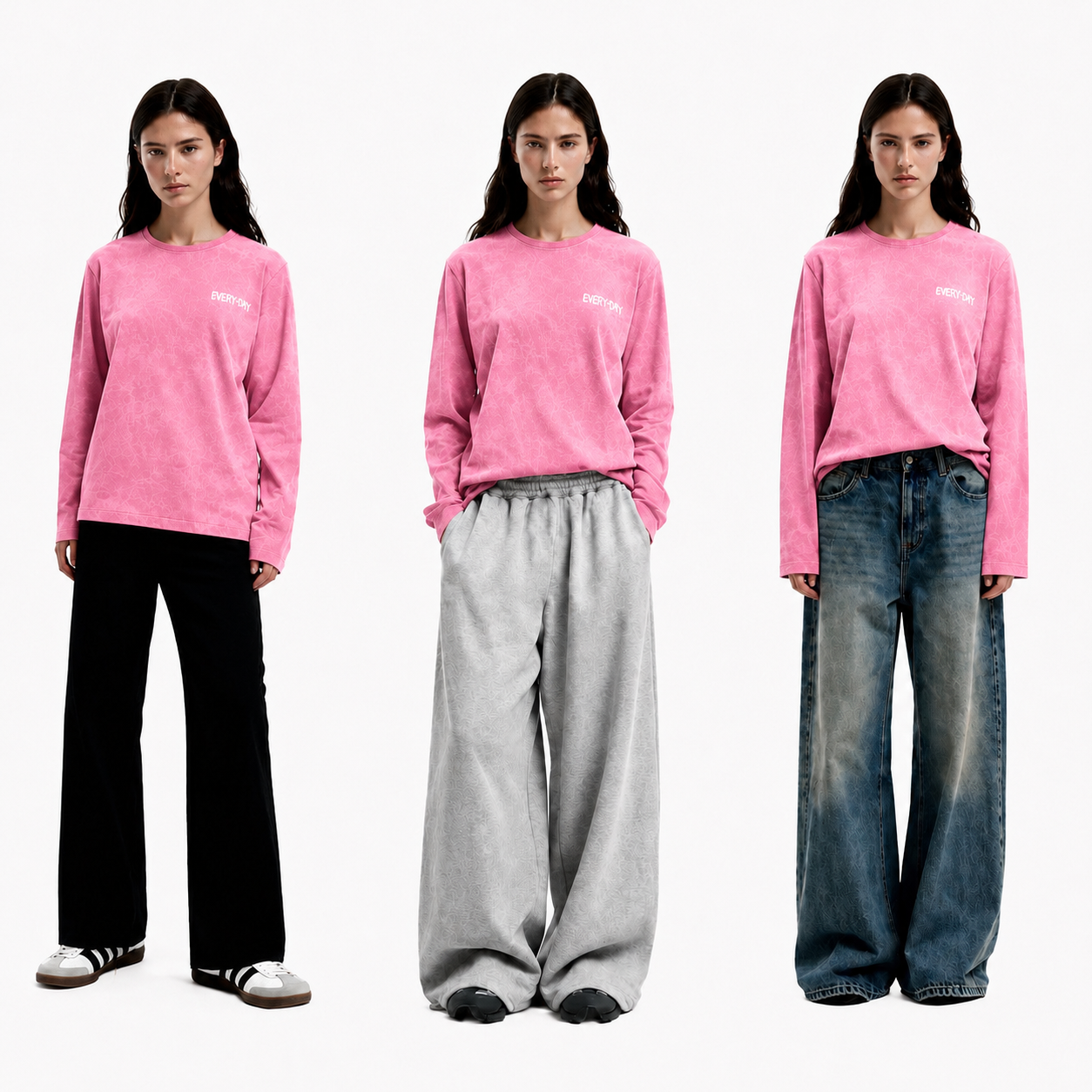 Pink Long Sleeve Acid Washed