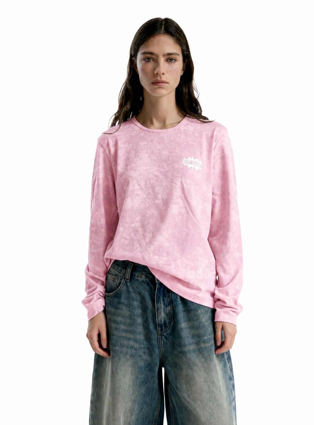 Pink Long Sleeve Acid Washed