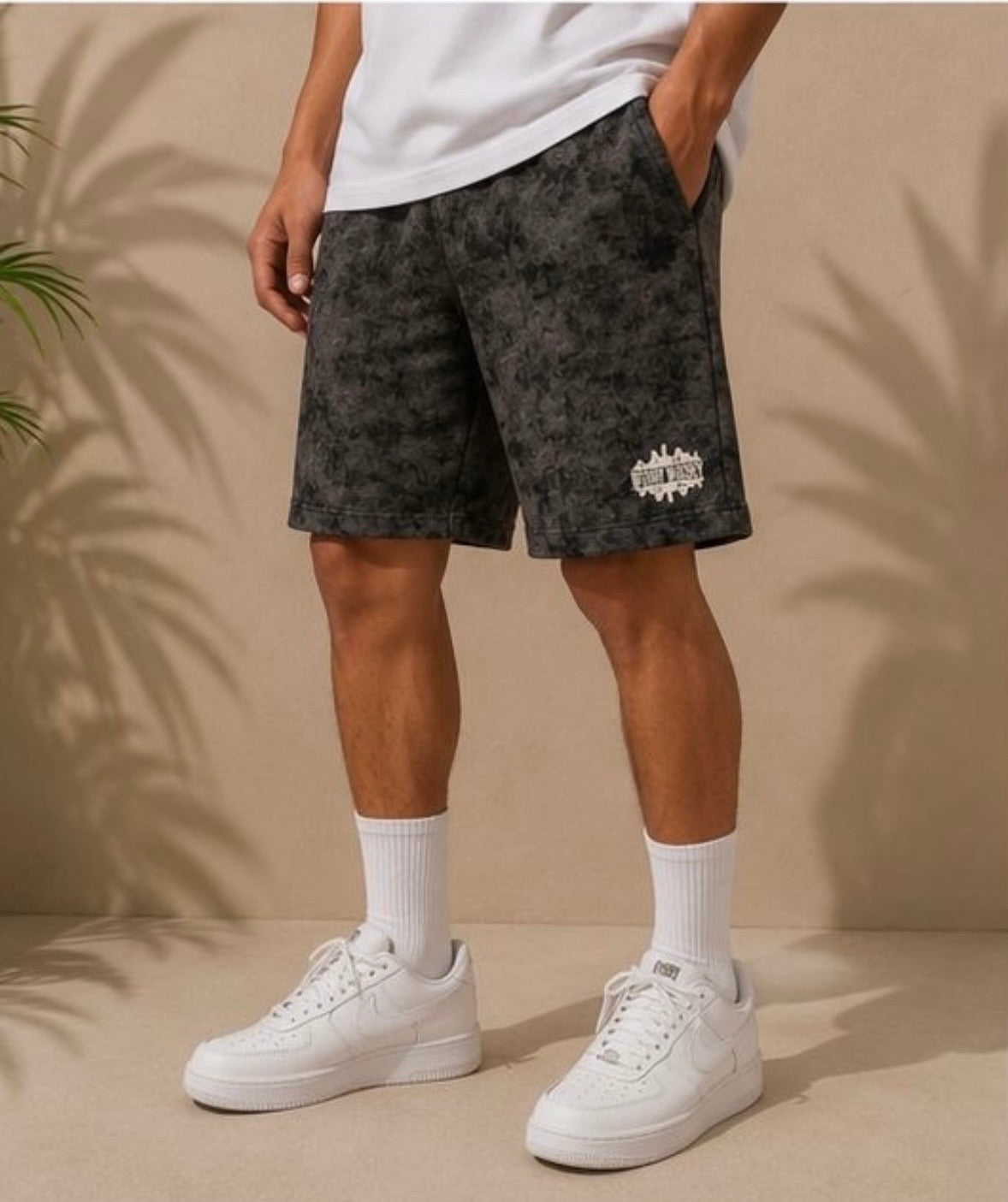 Black Acid Washed Shorts