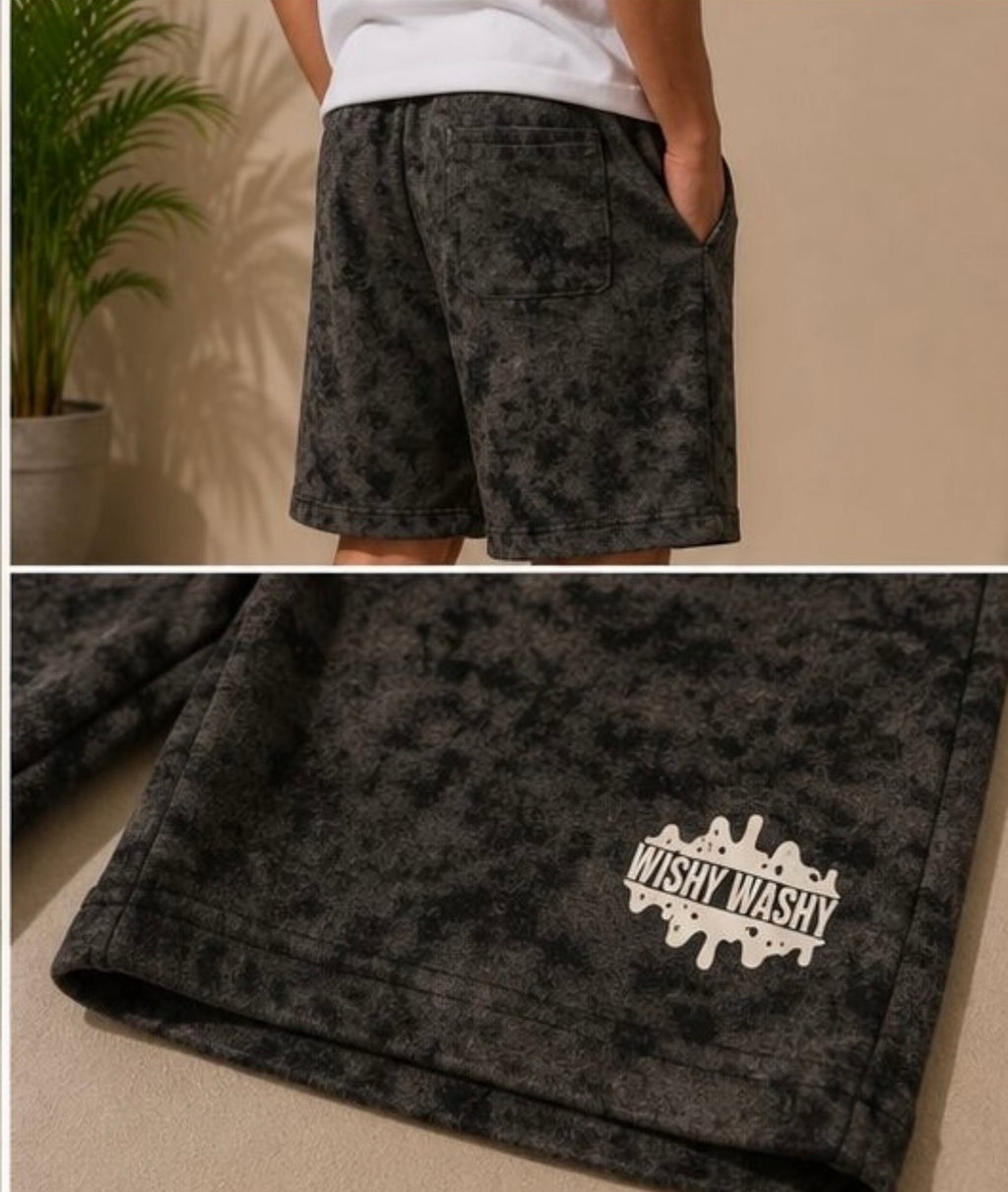 Black Acid Washed Shorts