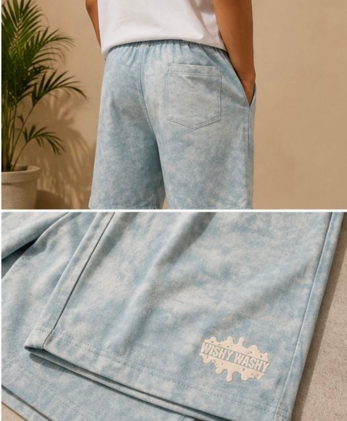 Blue Acid Washed Shorts